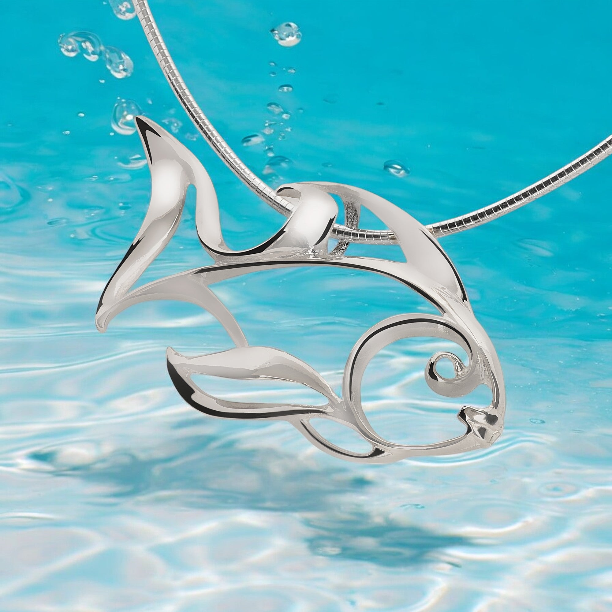 Sterling silver angel fish pendant fashion and box chain 18