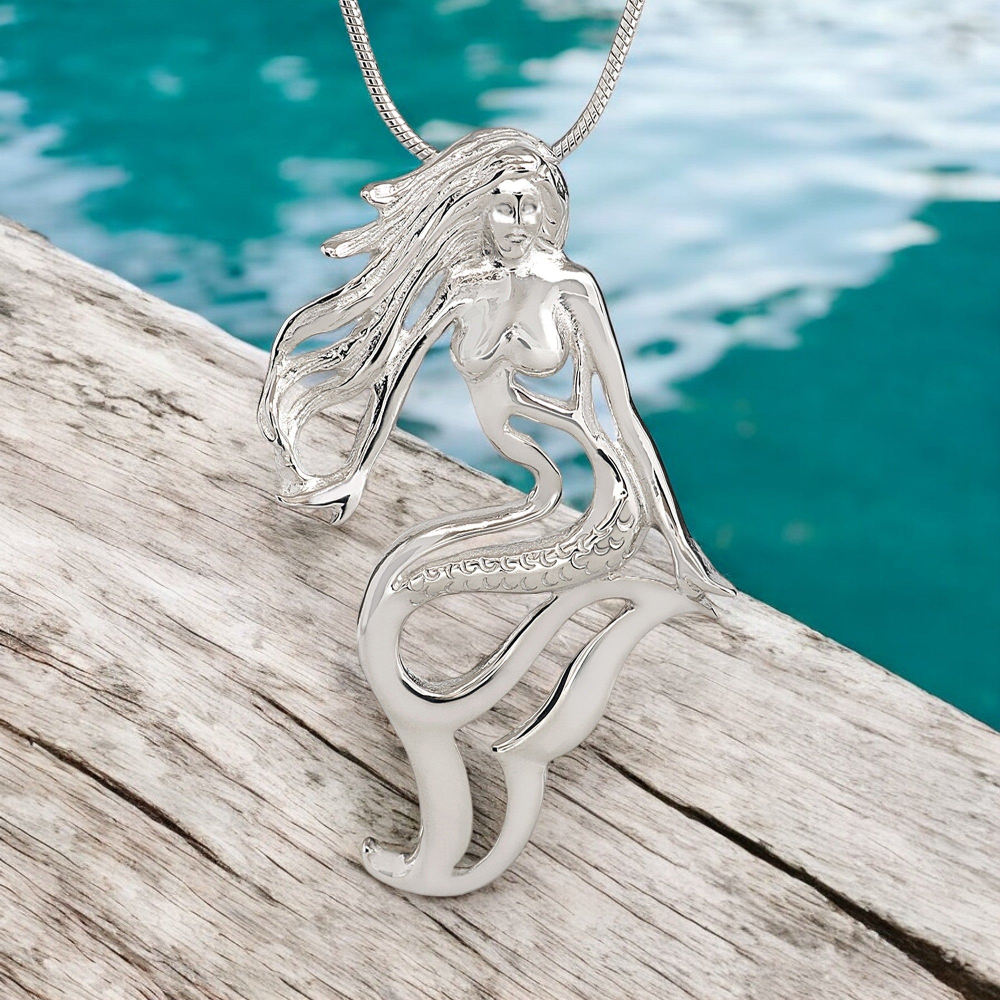 Sweet Estate Sterling Silver Mermaid fashion With Articulating Tail And Sterling Silver Pendant Chain