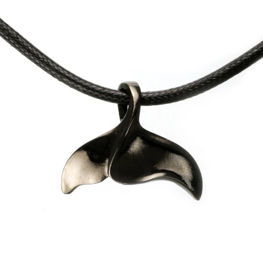 Men Necklace Men Choker Necklace Whale Tail Black Leather 