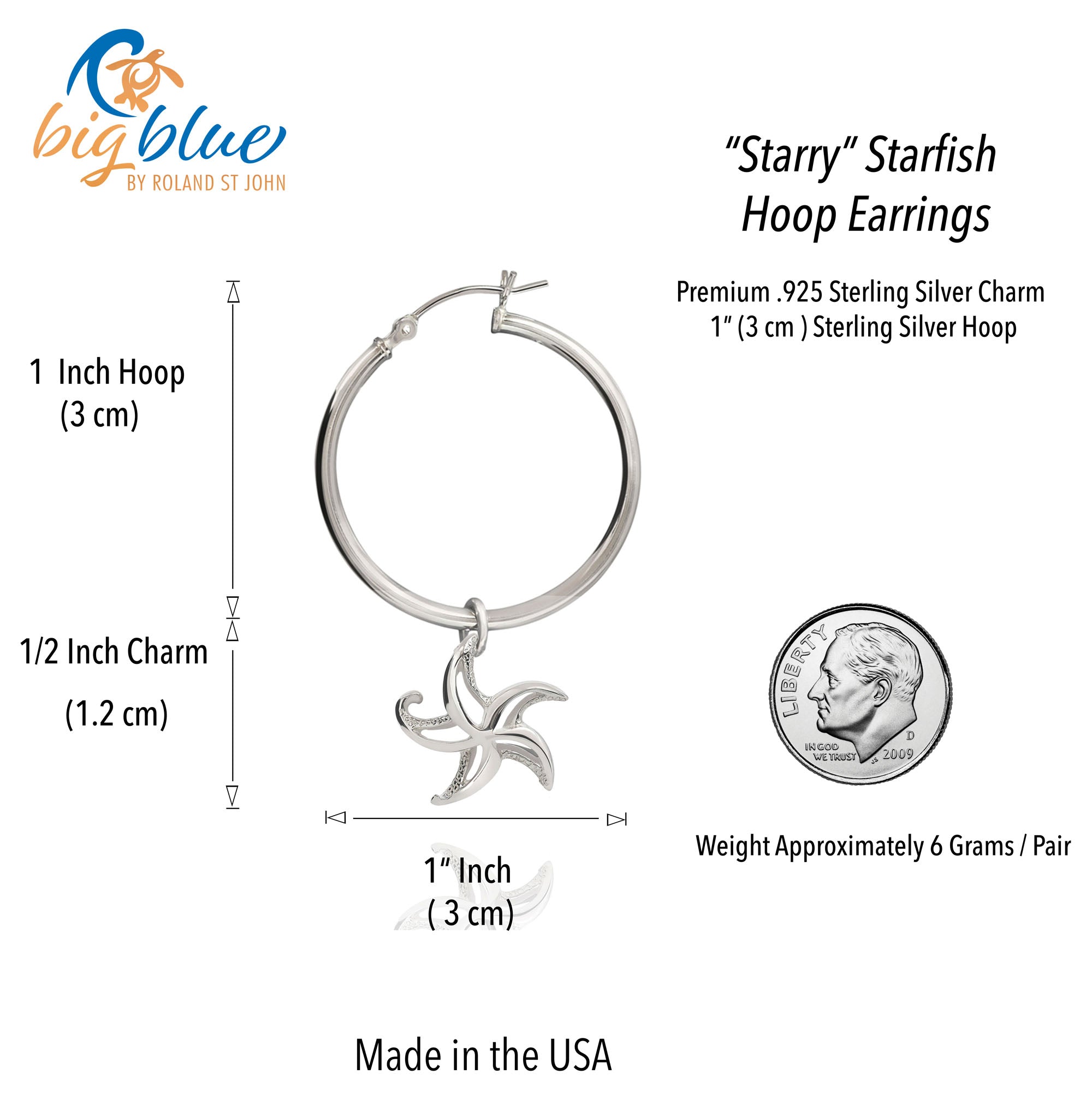 Starfish Hoop Earrings Sterling Silver- Small Sea Star Earrings, Small  Starfish Dangle Hoop Earring Charms, Sea Star Jewelry Sterling Silver